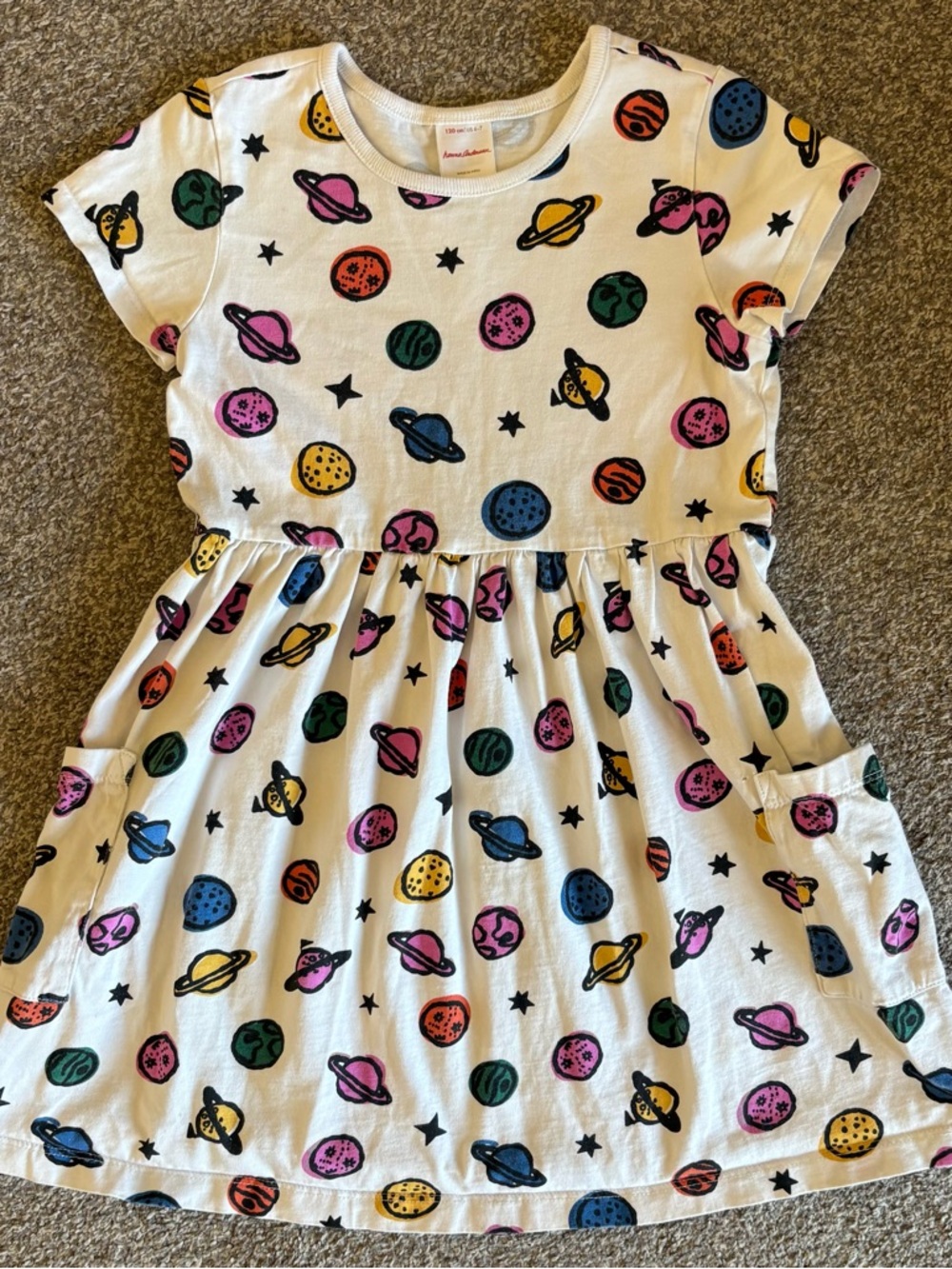 Hanna Andersson White Cotton Dress with Multicolor Planet Print
